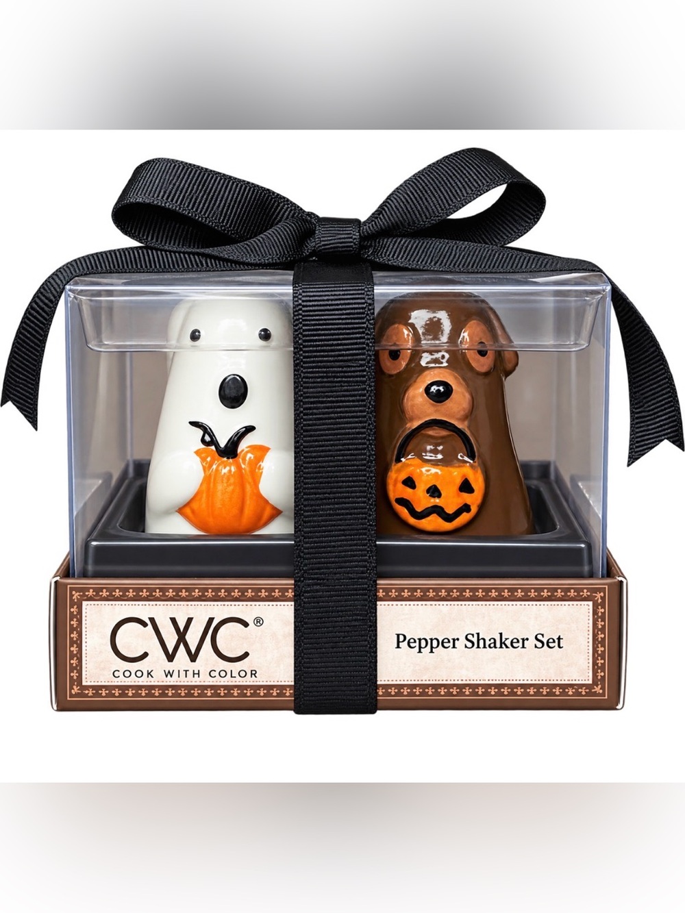 CWC Halloween Ghost & Pumpkin Salt and Pepper Shaker Set - White & Orange